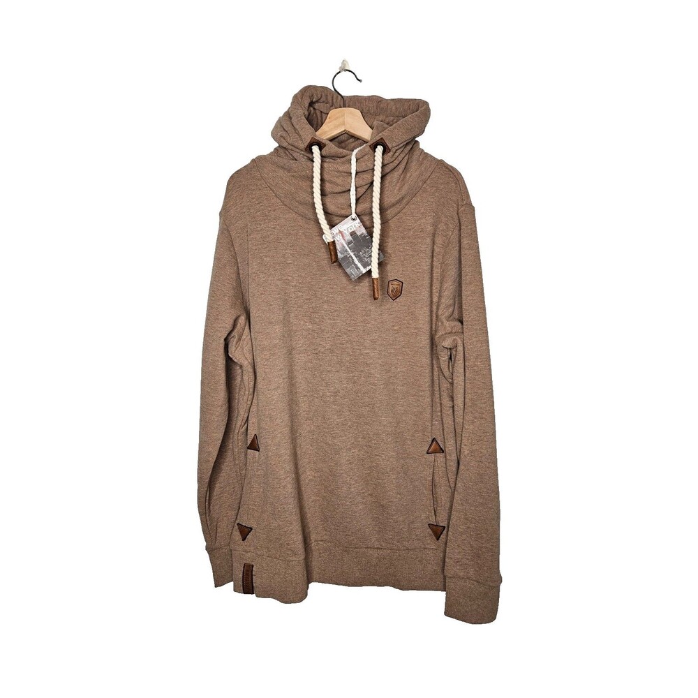 NAKETANO Men's Pullover Hoodie Sweatshirt XXXL Brown NWT Logo Accents Drawstring